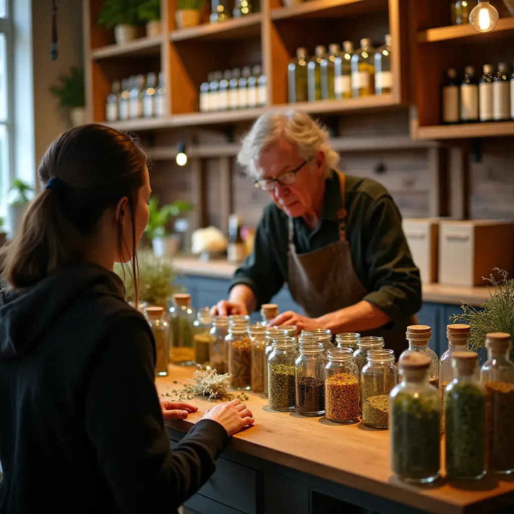 Infusion de bien-être servie dans une tasse élégante, avec un fond botanique.