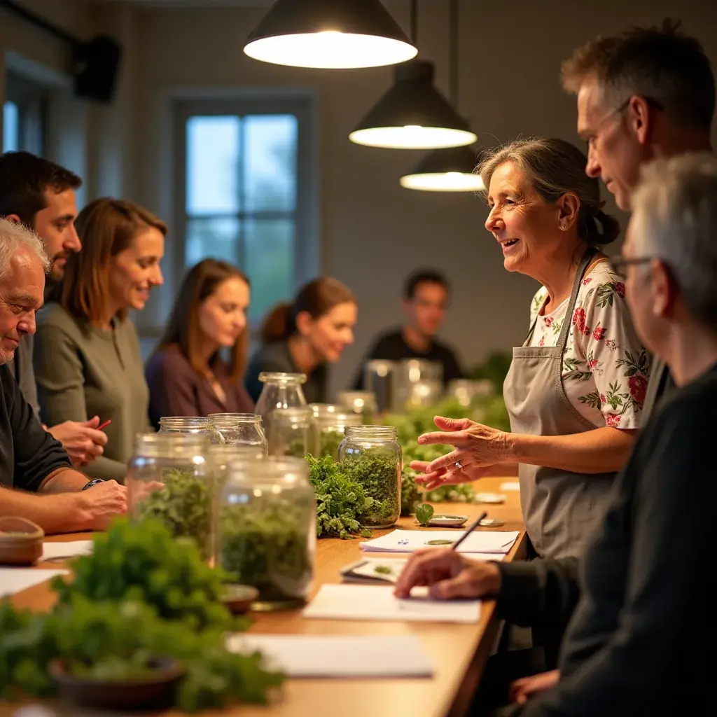 Scène tranquille d'un jardin belge où poussent des plantes médicinales.